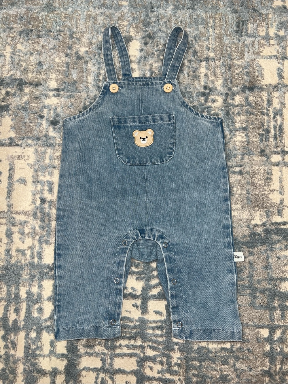 🐻🩵🧸 Kids Denim Overalls with Bear Patch - Blue